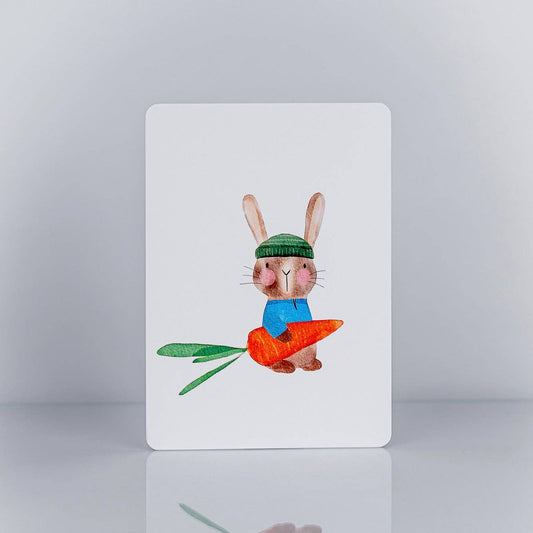 Postkarte - Hase mit Karotte