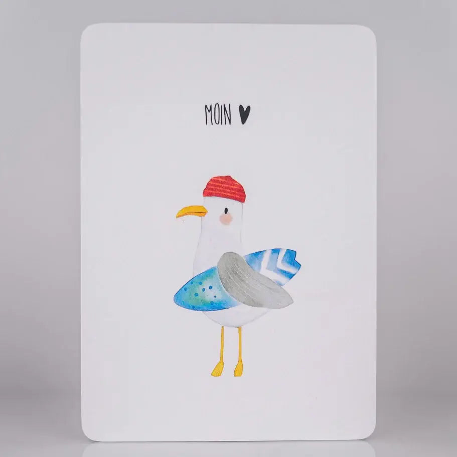 Postkarte - Möwe mit Surfbrett