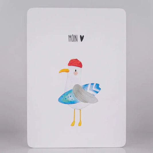 Postkarte - Möwe mit Surfbrett