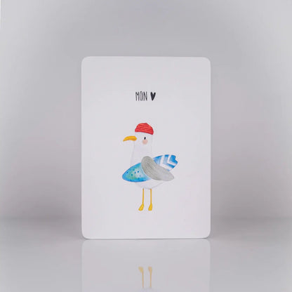 Postkarte - Möwe mit Surfbrett