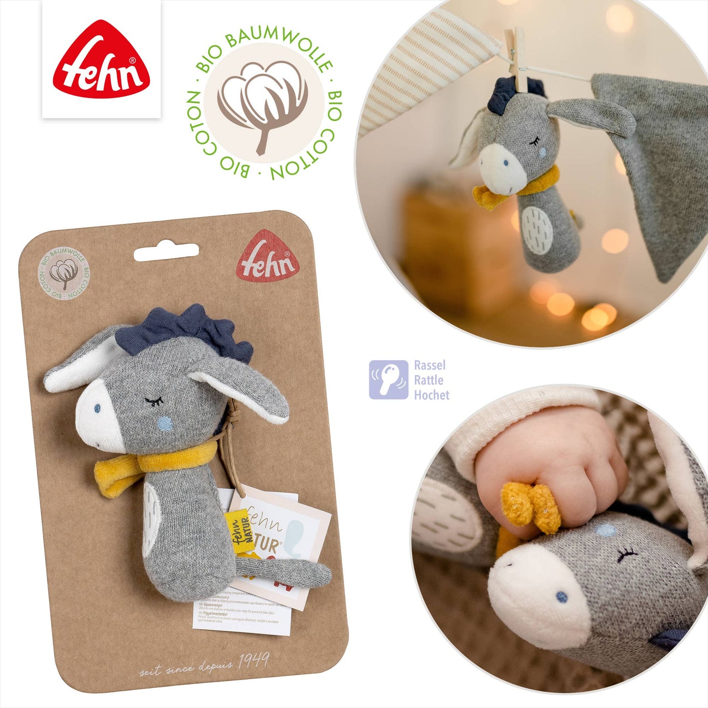 Stabrassel Esel - Greifling & Motorikspielzeug