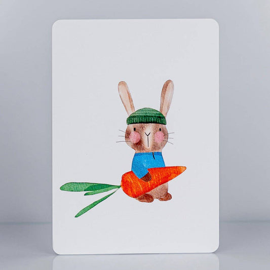 Postkarte - Hase mit Karotte