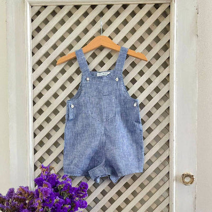 Blaue Leinen-Latzhose